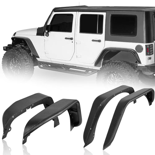 Brave Fighter Flat Fender Flares for 2007-2018 Jeep Wrangler JK, Front and Rear Steel Fenders - 4 PCS Set