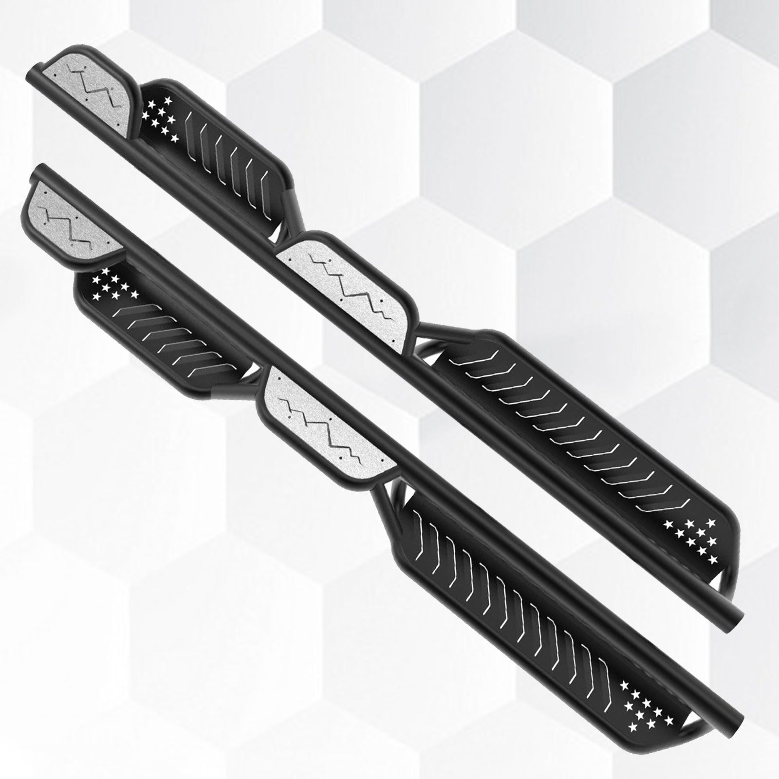 Brave Fighter Drop Side Step Running Boards for Ford F-Series,Stair Design、All Steel Structure、Anti Slip Pattern、Heavy Duty Nerf Bar Side Steps，Black Textured Powder Coat