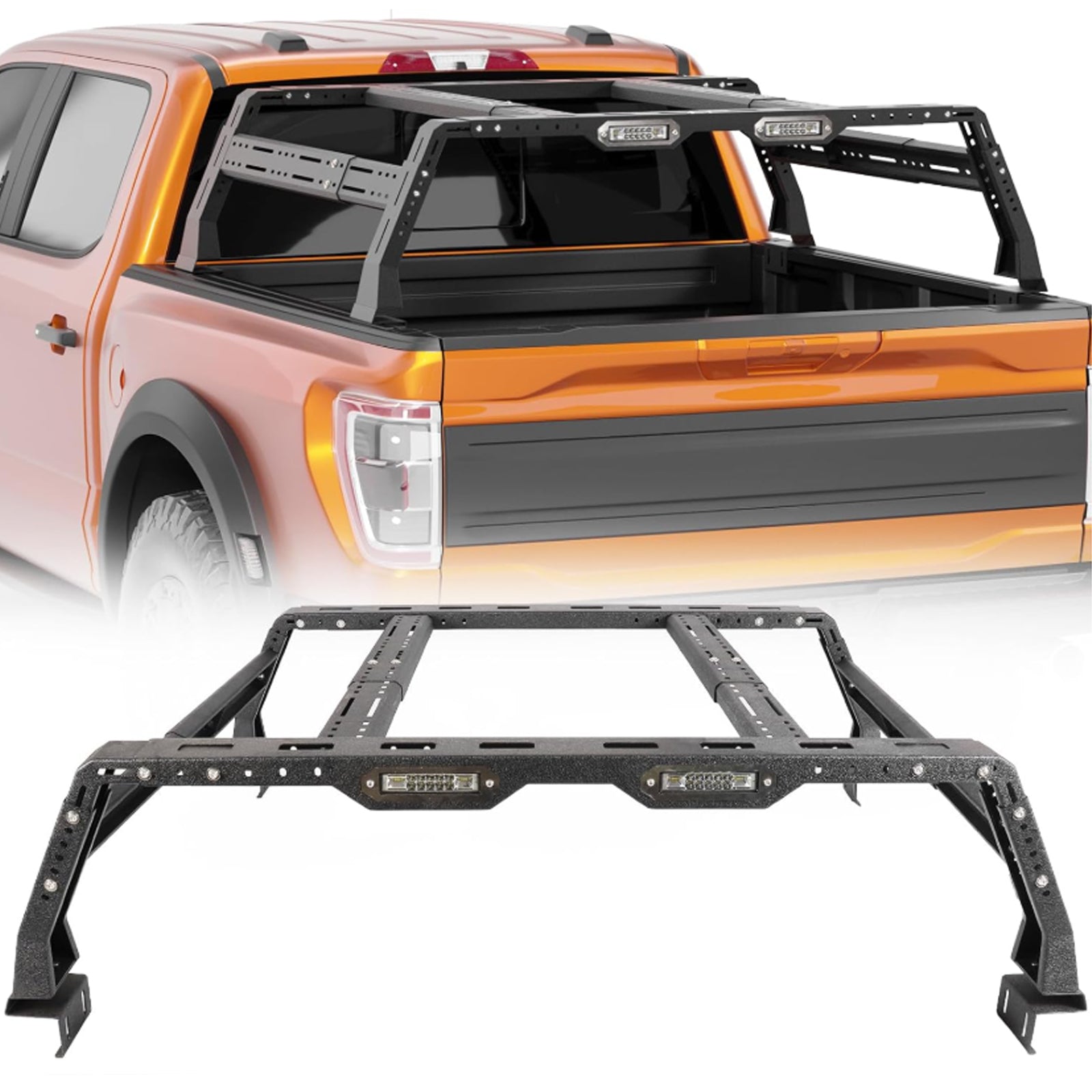 Brave Fighter Roll Bar for Full-Size Truck Adjustable Chase Rack Pickup Sport Bar，Luggage Rack，Adjustable Size, Compatible with Various Pickup Trucks，Black Textured Powder Coat.