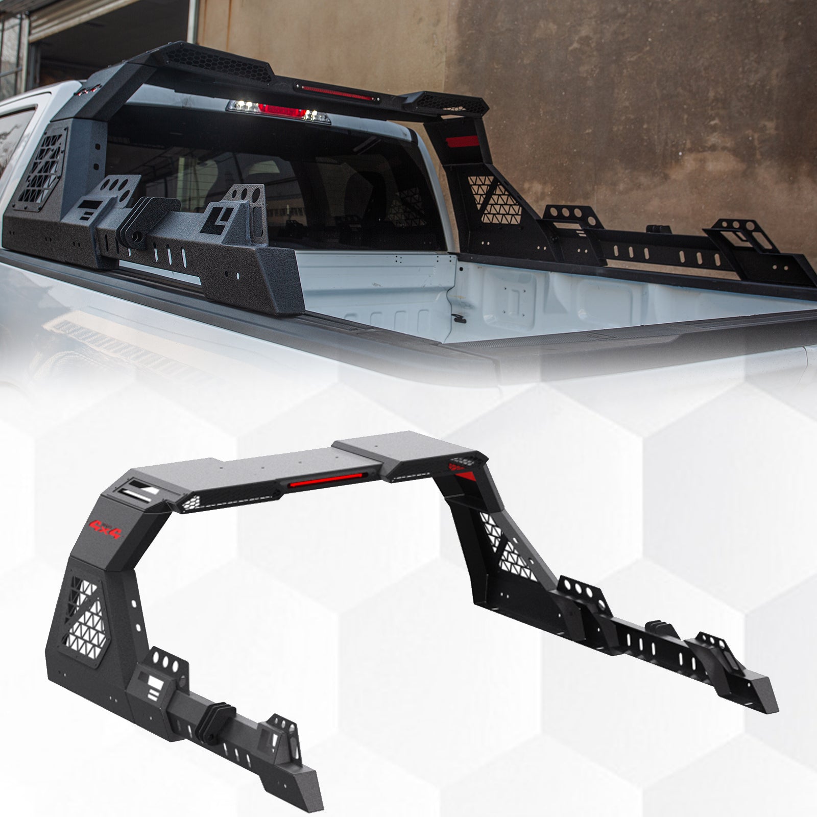 Brave Fighter Roll Bar for Full-Size Truck Adjustable Chase Rack Pickup Sport Bar，Adjustable Size, Compatible with Various Pickup Trucks，Black Textured Powder Coat.