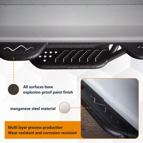 Brave Fighter Drop Side Step Running Boards for Ford F-Series,Stair Design、All Steel Structure、Anti Slip Pattern、Heavy Duty Nerf Bar Side Steps，Black Textured Powder Coat