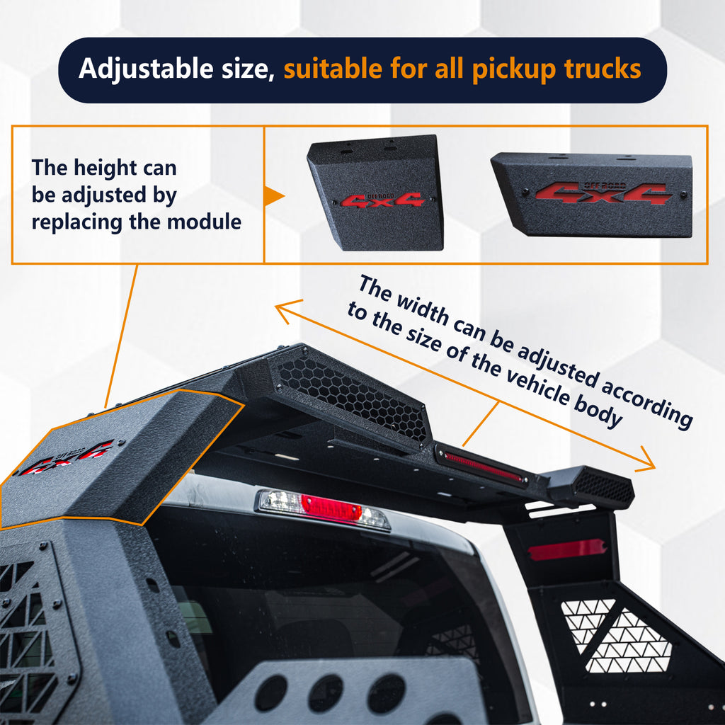 Brave Fighter Roll Bar for Full-Size Truck Adjustable Chase Rack Pickup Sport Bar，Adjustable Size, Compatible with Various Pickup Trucks，Black Textured Powder Coat.