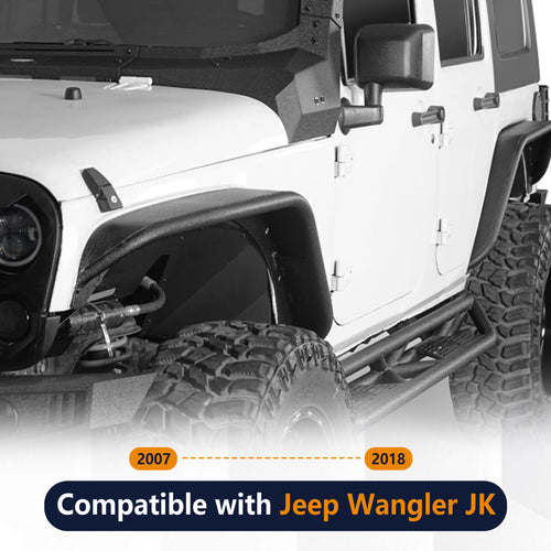 Brave Fighter Flat Fender Flares for 2007-2018 Jeep Wrangler JK, Front and Rear Steel Fenders - 4 PCS Set