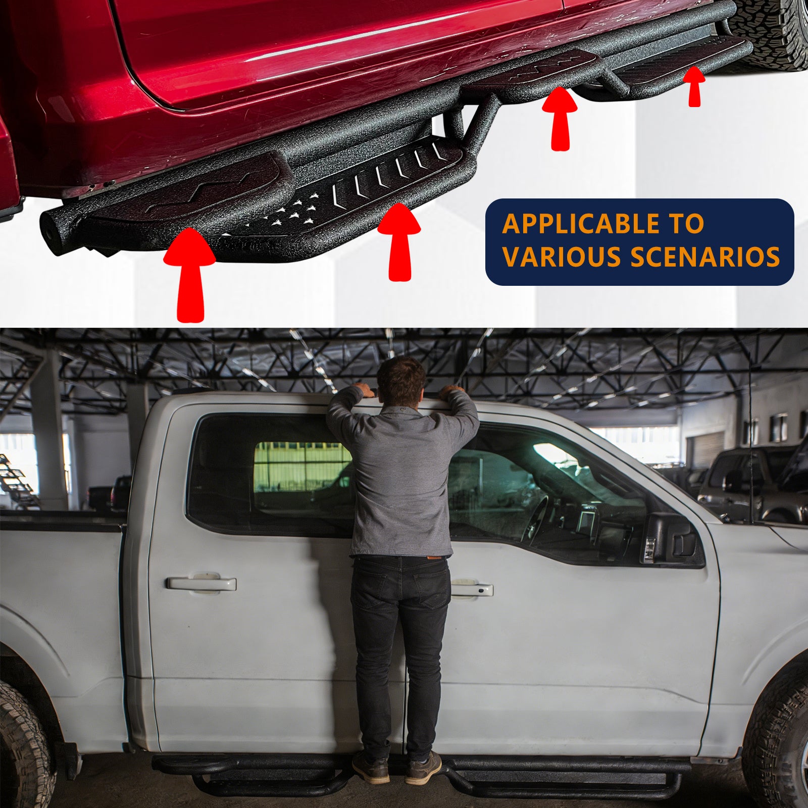 Brave Fighter Drop Side Step Running Boards for 2009-2024 Dodge ram 1500,Stair Design、All Steel Structure、Anti Slip Pattern、Heavy Duty Nerf Bar Side Steps，Black Textured Powder Coat.