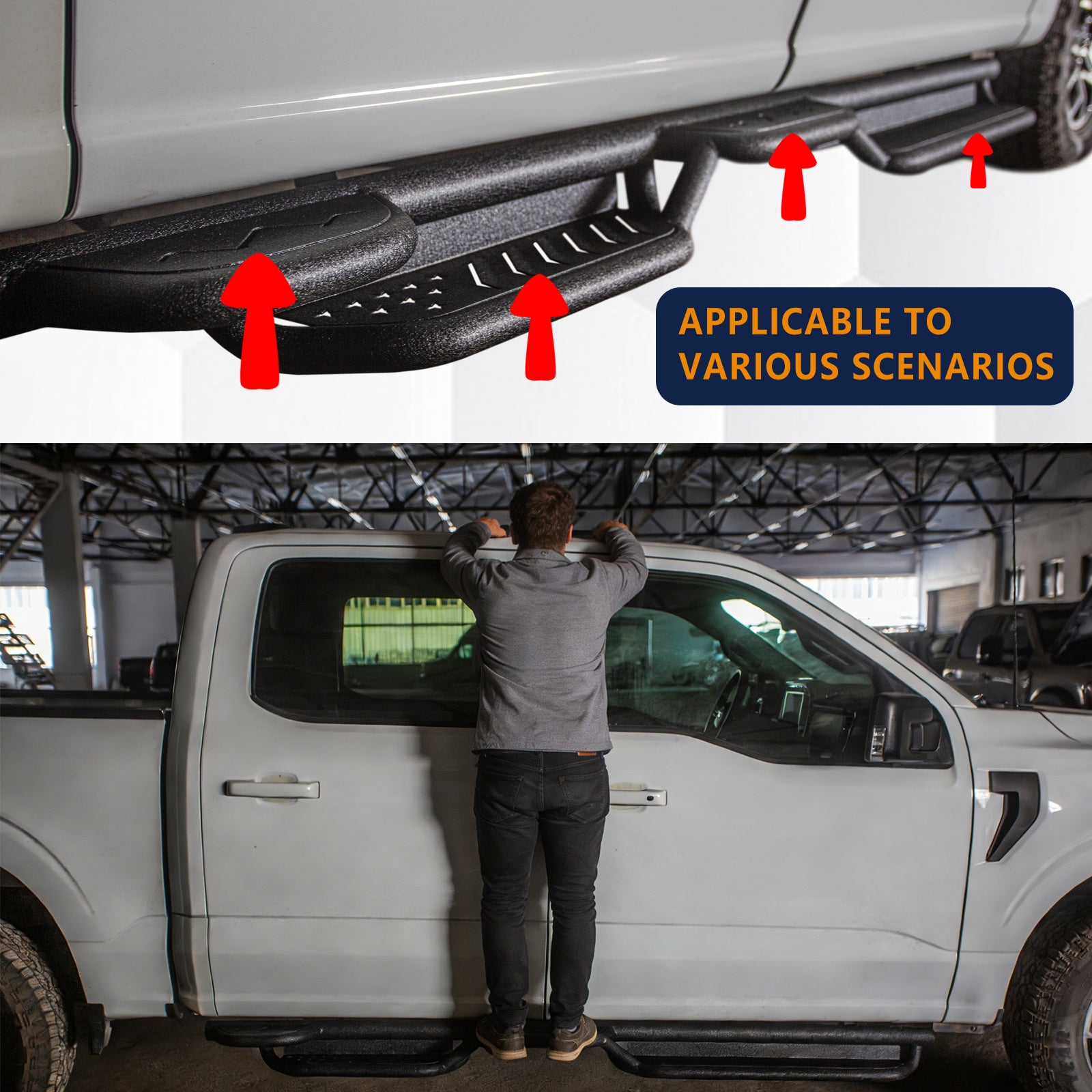 Brave Fighter Drop Side Step Running Boards for Ford F-Series,Stair Design、All Steel Structure、Anti Slip Pattern、Heavy Duty Nerf Bar Side Steps，Black Textured Powder Coat