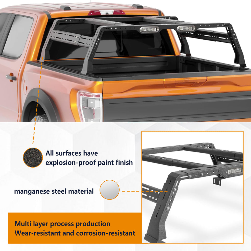 Brave Fighter Roll Bar for Full-Size Truck Adjustable Chase Rack Pickup Sport Bar，Luggage Rack，Adjustable Size, Compatible with Various Pickup Trucks，Black Textured Powder Coat.