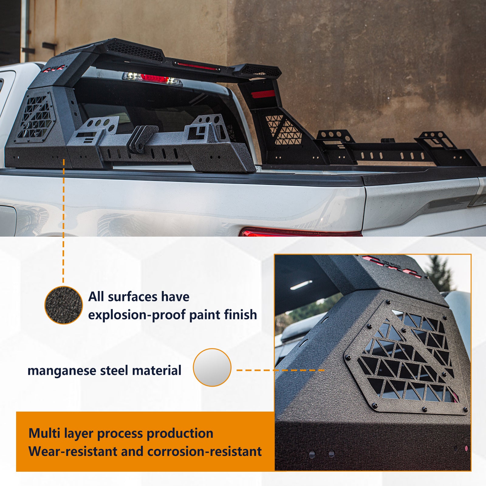 Brave Fighter Roll Bar for Full-Size Truck Adjustable Chase Rack Pickup Sport Bar，Adjustable Size, Compatible with Various Pickup Trucks，Black Textured Powder Coat.