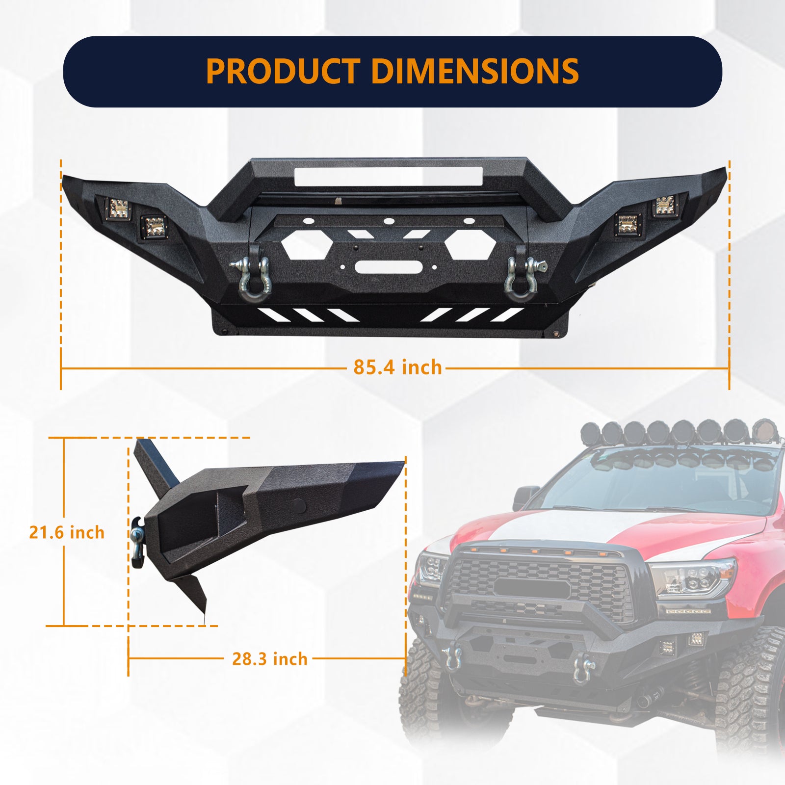 Brave Fighter Front Bumper Compatible with 2007-2013 Toyota Tundra with Winch Plate & 3 inch square light hole & 20 inch long strip light hole & D-Ring〔Black Textured Powder Coat〕