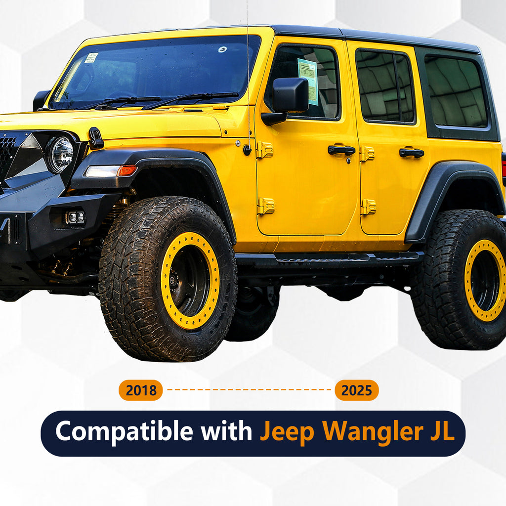 Brave Fighter Running Boards for 2018-2025 Wrangler JL,All Steel Structure、Anti Slip Pattern、Nerf Bars，Black Textured Powder Coat.