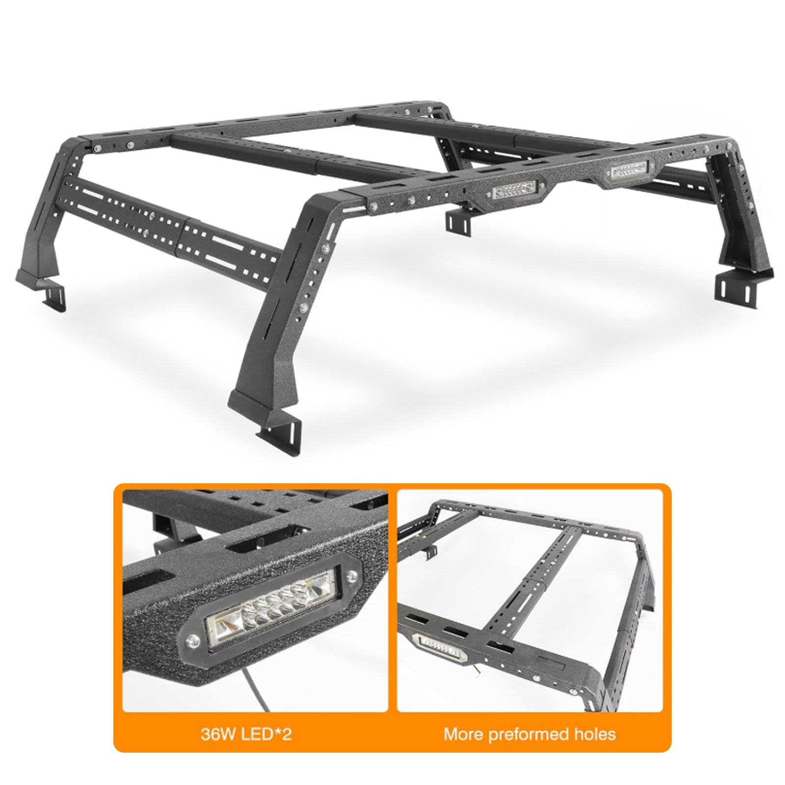 Brave Fighter Roll Bar for Full-Size Truck Adjustable Chase Rack Pickup Sport Bar，Luggage Rack，Adjustable Size, Compatible with Various Pickup Trucks，Black Textured Powder Coat.