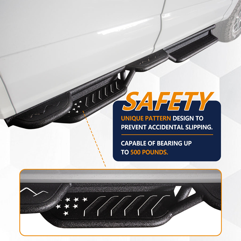 Brave Fighter Drop Side Step Running Boards for Ford F-Series,Stair Design、All Steel Structure、Anti Slip Pattern、Heavy Duty Nerf Bar Side Steps，Black Textured Powder Coat