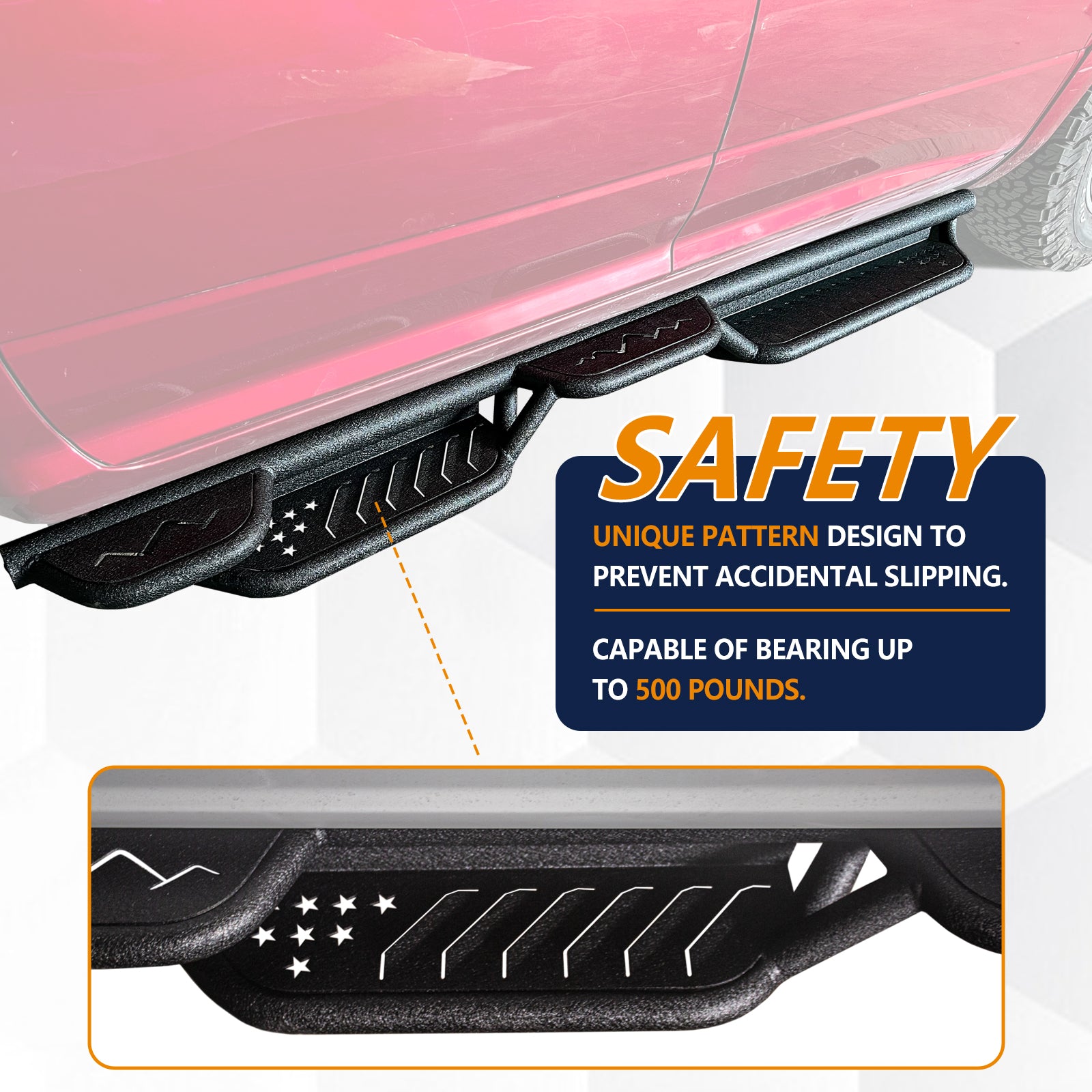 Brave Fighter Drop Side Step Running Boards for 2009-2024 Dodge ram 1500,Stair Design、All Steel Structure、Anti Slip Pattern、Heavy Duty Nerf Bar Side Steps，Black Textured Powder Coat.