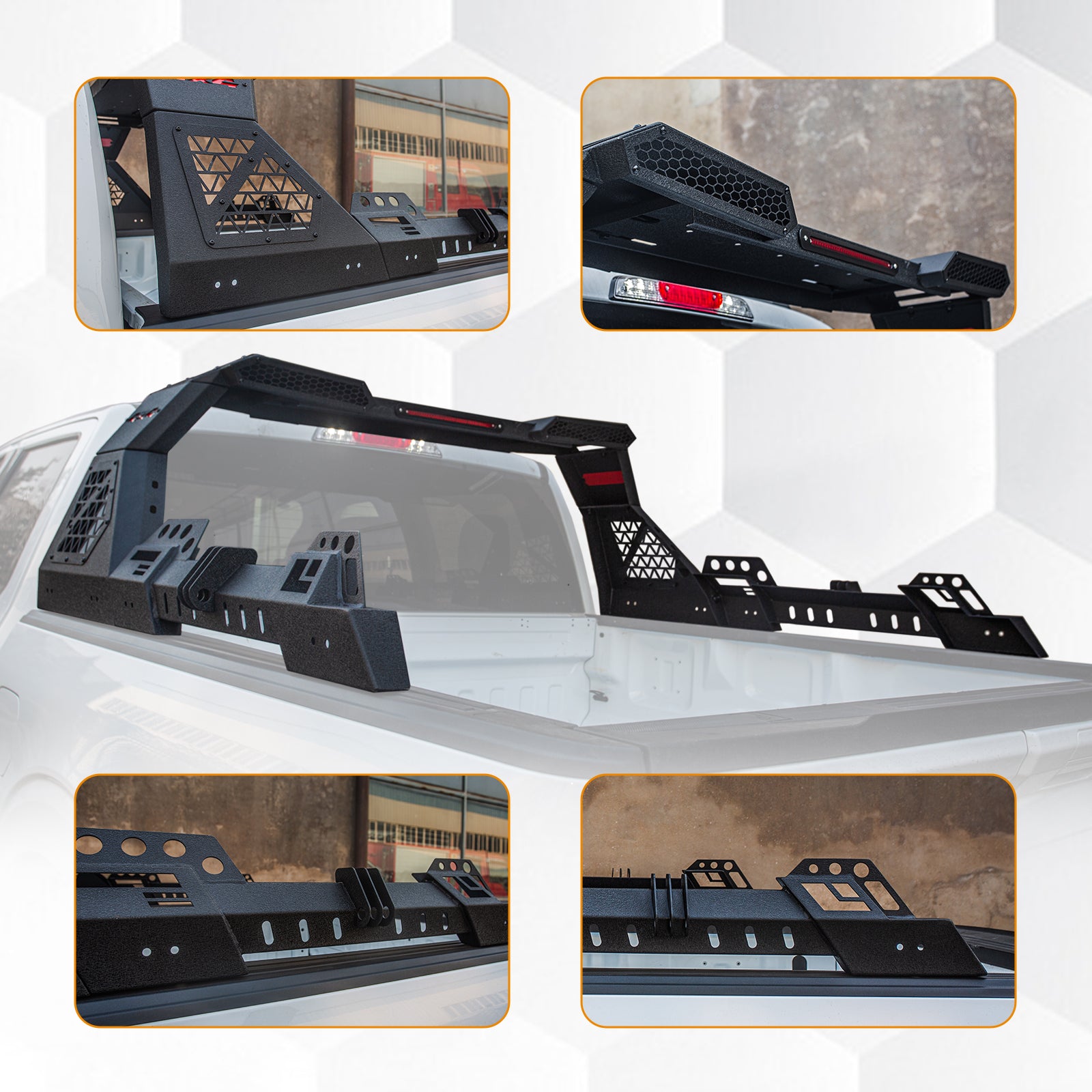 Brave Fighter Roll Bar for Full-Size Truck Adjustable Chase Rack Pickup Sport Bar，Adjustable Size, Compatible with Various Pickup Trucks，Black Textured Powder Coat.