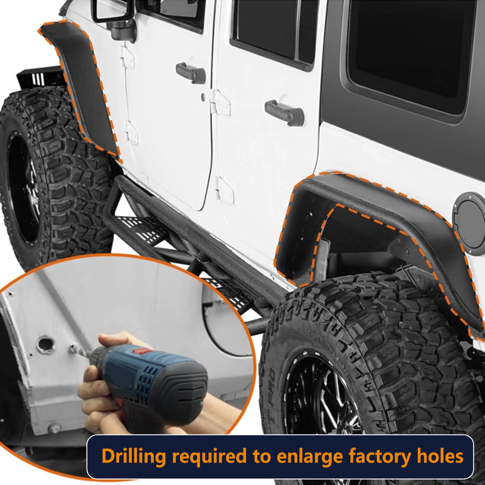 Brave Fighter Flat Fender Flares for 2007-2018 Jeep Wrangler JK, Front and Rear Steel Fenders - 4 PCS Set