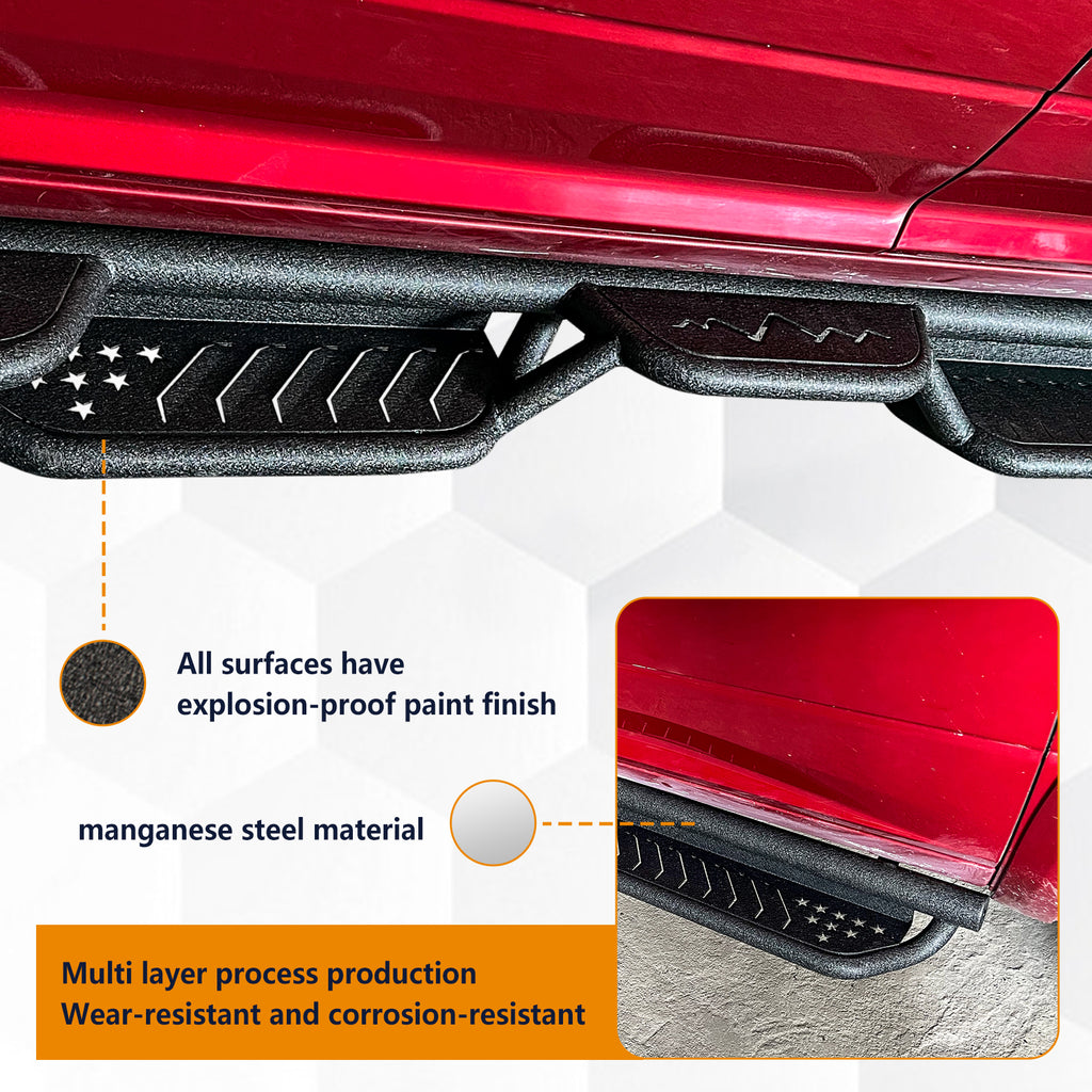 Brave Fighter Drop Side Step Running Boards for 2009-2024 Dodge ram 1500,Stair Design、All Steel Structure、Anti Slip Pattern、Heavy Duty Nerf Bar Side Steps，Black Textured Powder Coat.
