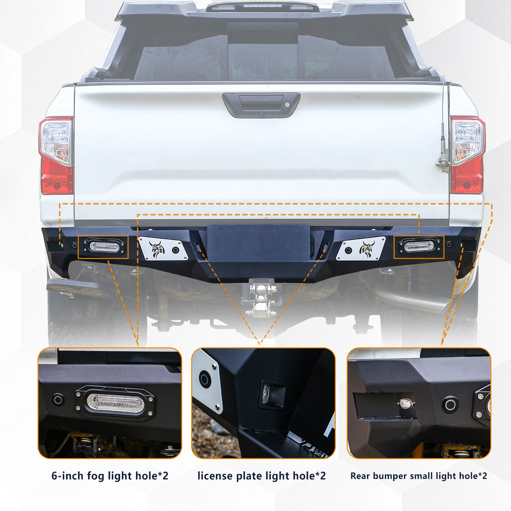 The Brave Fighter front and rear bumpers are compatible with the Nissan Titan, featuring winch plates, Bottom protective plate. Black textured powder coating. (Front Bumper & Rear Bumper)
