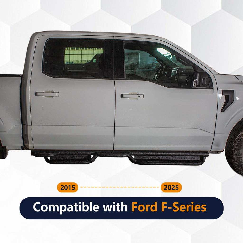 Brave Fighter Drop Side Step Running Boards for Ford F-Series,Stair Design、All Steel Structure、Anti Slip Pattern、Heavy Duty Nerf Bar Side Steps，Black Textured Powder Coat