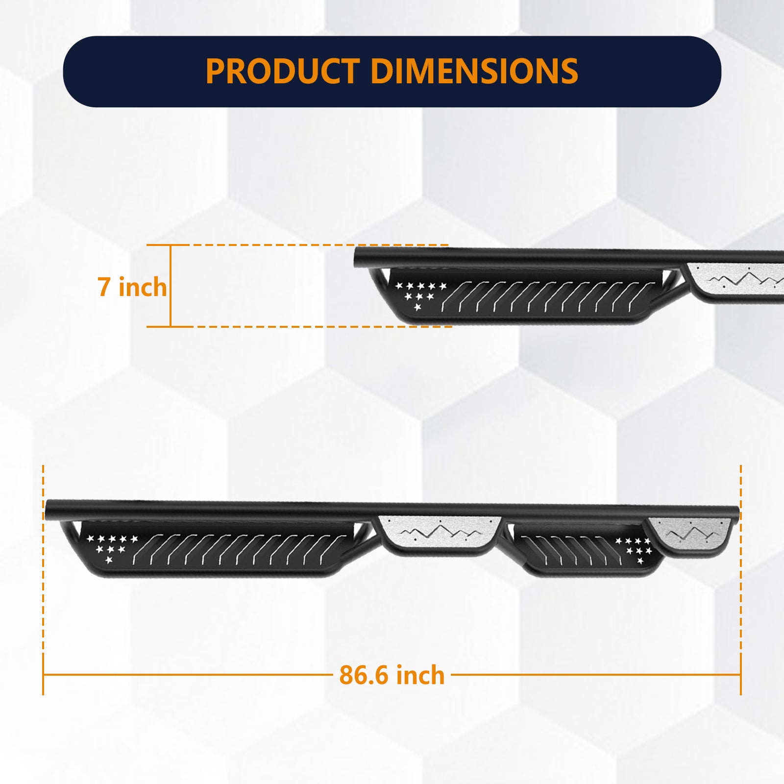 Brave Fighter Drop Side Step Running Boards for Ford F-Series,Stair Design、All Steel Structure、Anti Slip Pattern、Heavy Duty Nerf Bar Side Steps，Black Textured Powder Coat