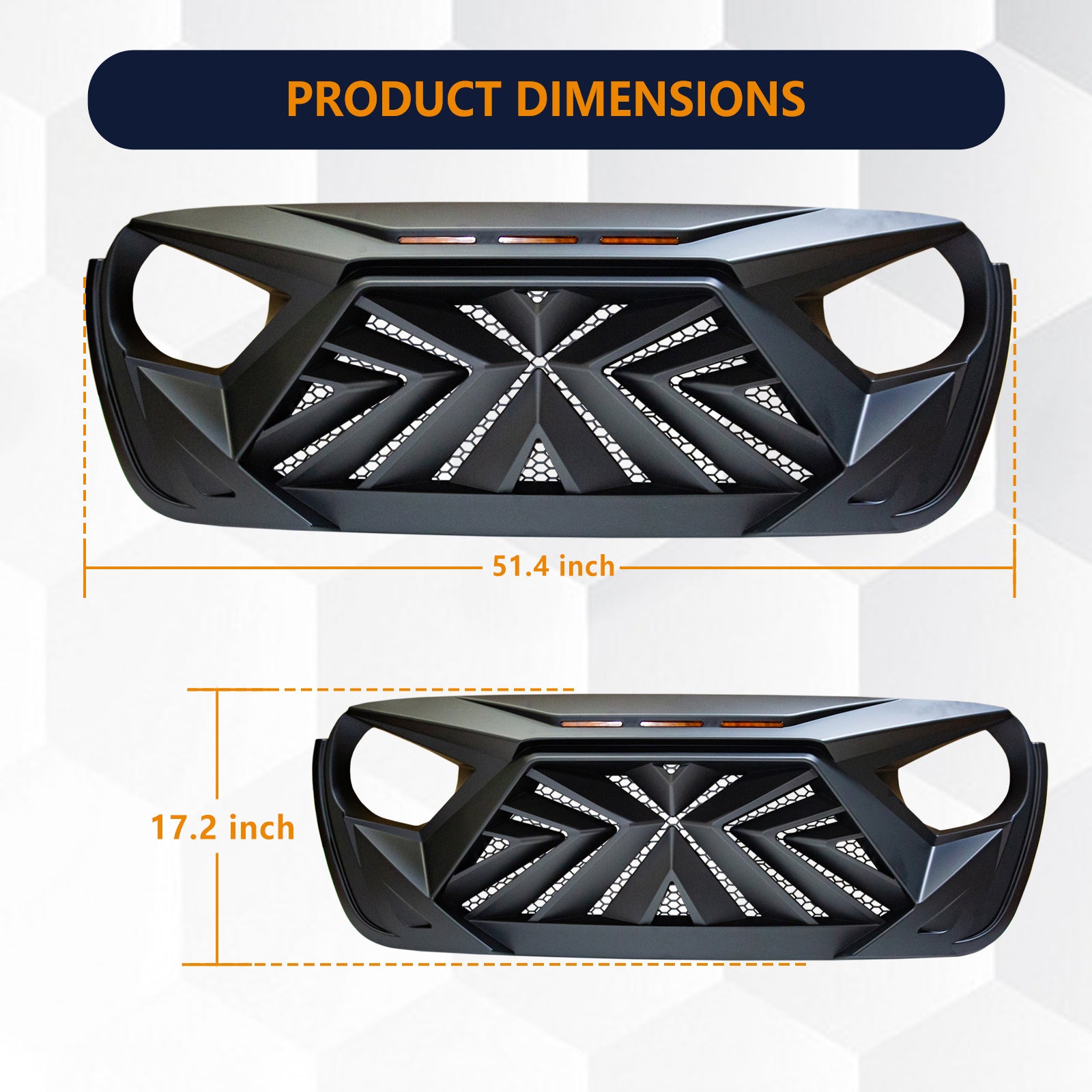 Brave Fighter Front Grill Cover Grille Guard for 2018-2025 Jeep Wrangler JL & Gladiator JT （Amber LED light）
